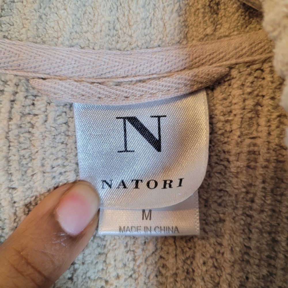 Natori Womens Ribbed Knit Long Wrap Bath Robe Belted Pockets Size Medium Beige - Picture 9 of 9